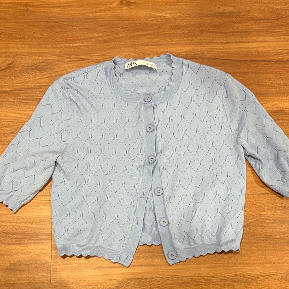 Zara Pastel Blue Button-Up Cardigan